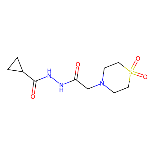 N'-[2-(1,1-dioxo-1,4-thiazinan-4-yl)acetyl]cyclopropanecarbohydrazide structure