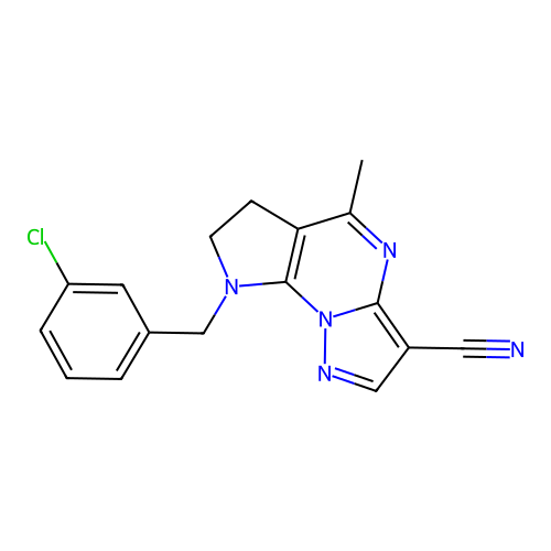 8-(3-chlorobenzyl)-5-methyl-7,8-dihydro-6H-pyrazolo[1,5-a]pyrrolo[3,2-e]pyrimidine-3-carbonitrile structure