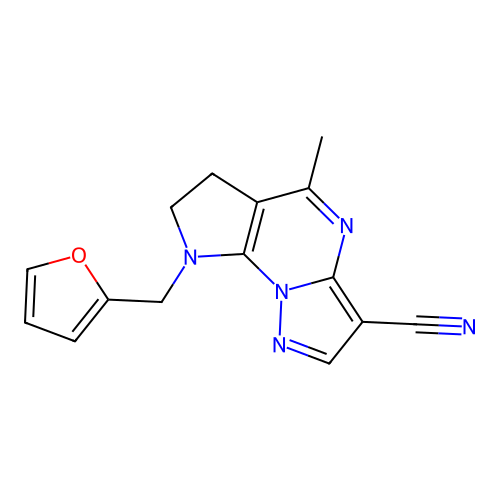 8-(2-furylmethyl)-5-methyl-7,8-dihydro-6H-pyrazolo[1,5-a]pyrrolo[3,2-e]pyrimidine-3-carbonitrile structure