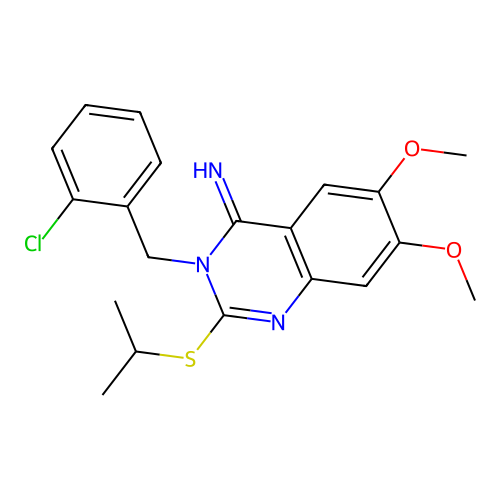 3-(2-chlorobenzyl)-2-(isopropylsulfanyl)-6,7-dimethoxy-4(3H)-quinazolinimine structure