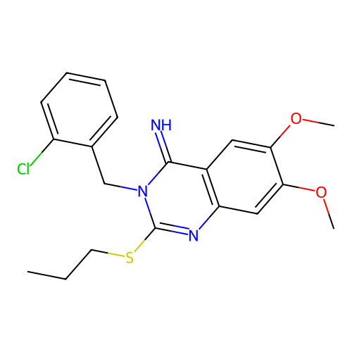 3-(2-chlorobenzyl)-6,7-dimethoxy-2-(propylsulfanyl)-4(3H)-quinazolinimine structure