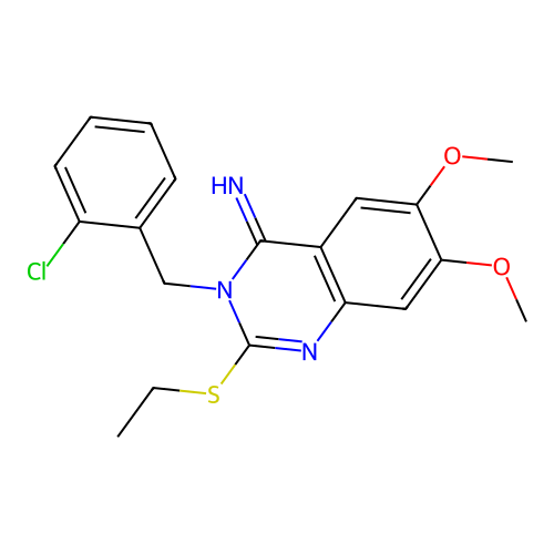 3-(2-chlorobenzyl)-2-(ethylsulfanyl)-6,7-dimethoxy-4(3H)-quinazolinimine structure