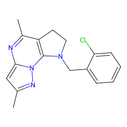 8-(2-chlorobenzyl)-2,5-dimethyl-7,8-dihydro-6H-pyrazolo[1,5-a]pyrrolo[3,2-e]pyrimidine structure