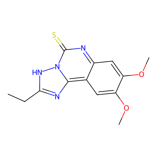 2-ethyl-8,9-dimethoxy[1,2,4]triazolo[1,5-c]quinazoline-5(6H)-thione structure