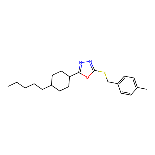 4-Methylbenzyl 5-(4-pentylcyclohexyl)-1,3,4-oxadiazol-2-yl sulfide structure