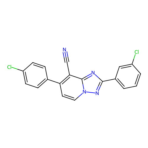 2-(3-chlorophenyl)-7-(4-chlorophenyl)-[1,2,4]triazolo[1,5-a]pyridine-8-carbonitrile structure