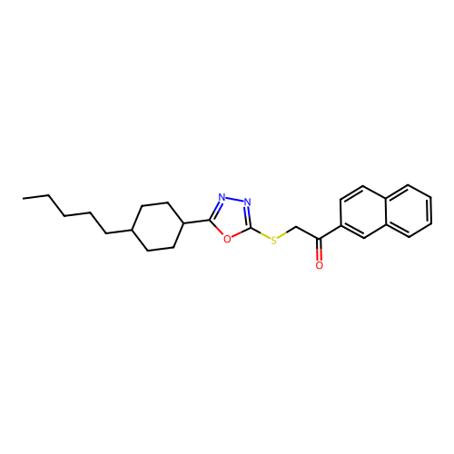 1-(2-naphthyl)-2-{[5-(4-pentylcyclohexyl)-1,3,4-oxadiazol-2-yl]sulfanyl}-1-ethanone structure
