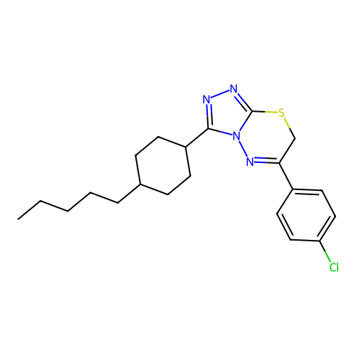 6-(4-chlorophenyl)-3-(4-pentylcyclohexyl)-7H-[1,2,4]triazolo[3,4-b][1,3,4]thiadiazine structure
