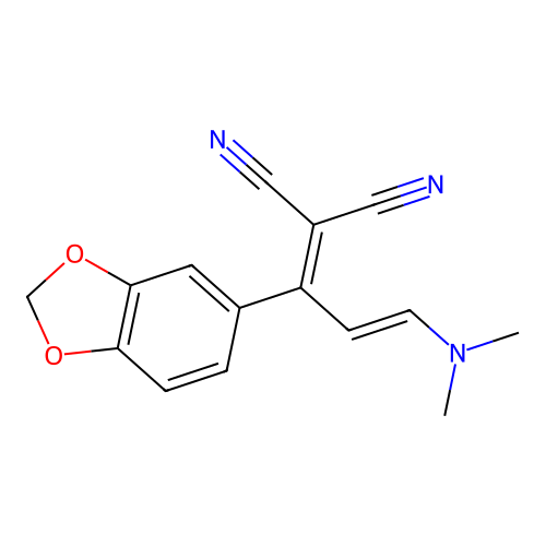 2-[(E)-1-(1,3-benzodioxol-5-yl)-3-(dimethylamino)-2-propenylidene]malononitrile structure