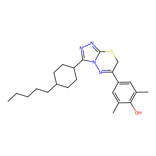 2,6-dimethyl-4-[3-(4-pentylcyclohexyl)-7H-[1,2,4]triazolo[3,4-b][1,3,4]thiadiazin-6-yl]phenol structure