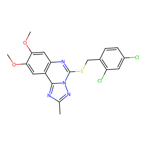 5-[(2,4-dichlorobenzyl)sulfanyl]-8,9-dimethoxy-2-methyl[1,2,4]triazolo[1,5-c]quinazoline structure