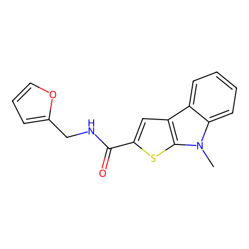 N-(2-furylmethyl)-8-methyl-8H-thieno[2,3-b]indole-2-carboxamide structure