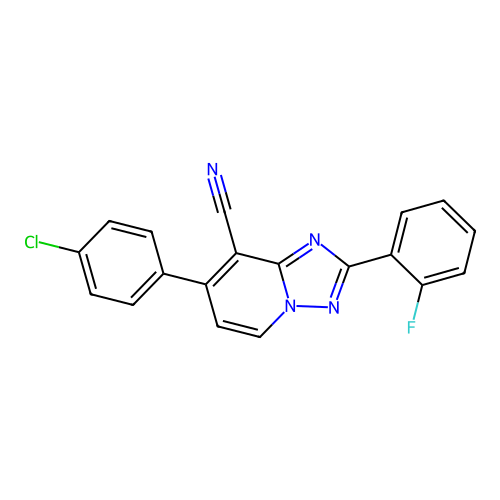 7-(4-chlorophenyl)-2-(2-fluorophenyl)-[1,2,4]triazolo[1,5-a]pyridine-8-carbonitrile structure