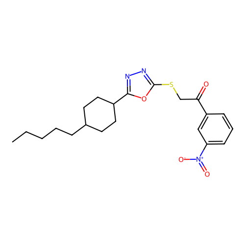1-(3-nitrophenyl)-2-{[5-(4-pentylcyclohexyl)-1,3,4-oxadiazol-2-yl]sulfanyl}-1-ethanone structure