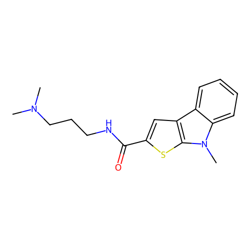 N-[3-(dimethylamino)propyl]-8-methyl-8H-thieno[2,3-b]indole-2-carboxamide structure
