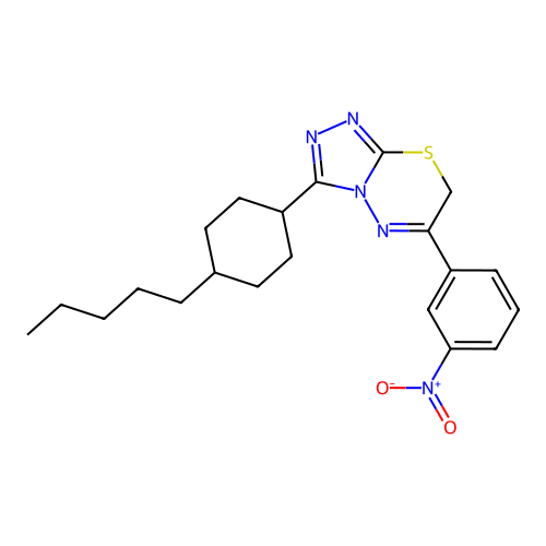 6-(3-nitrophenyl)-3-(4-pentylcyclohexyl)-7H-[1,2,4]triazolo[3,4-b][1,3,4]thiadiazine structure