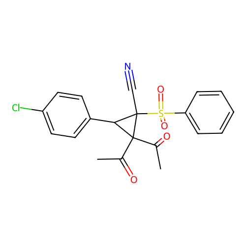 2,2-Diacetyl-1-(benzenesulfonyl)-3-(4-chlorophenyl)cyclopropane-1-carbonitrile structure