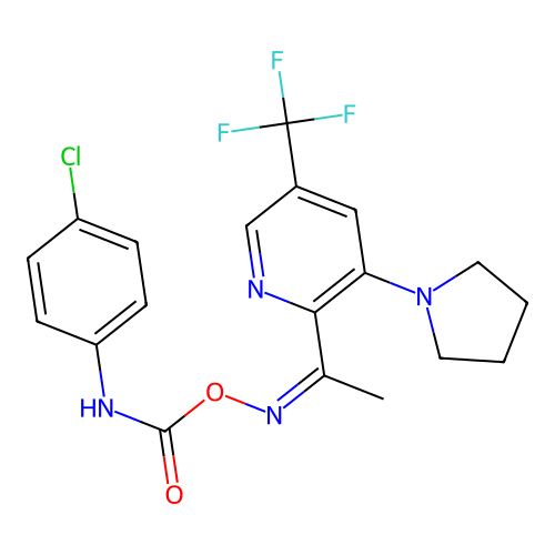 [1-[3-pyrrolidin-1-yl-5-(trifluoromethyl)pyridin-2-yl]ethylideneamino] N-(4-chlorophenyl)carbamate structure