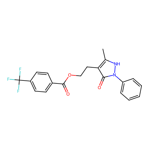 2-(5-methyl-3-oxo-2-phenyl-2,3-dihydro-1H-pyrazol-4-yl)ethyl 4-(trifluoromethyl)benzenecarboxylate structure
