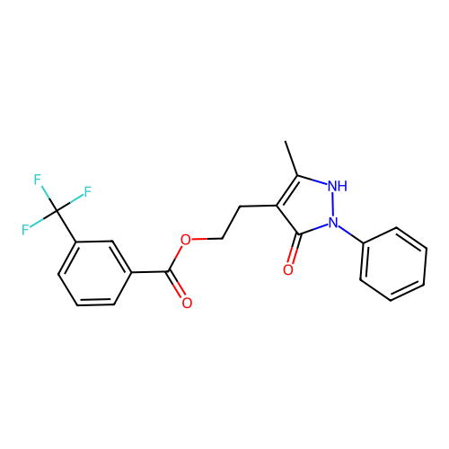 2-(5-methyl-3-oxo-2-phenyl-2,3-dihydro-1H-pyrazol-4-yl)ethyl 3-(trifluoromethyl)benzenecarboxylate structure