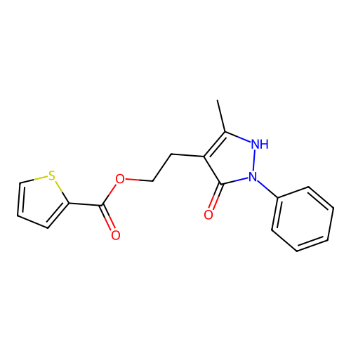 2-(5-methyl-3-oxo-2-phenyl-2,3-dihydro-1H-pyrazol-4-yl)ethyl 2-thiophenecarboxylate structure