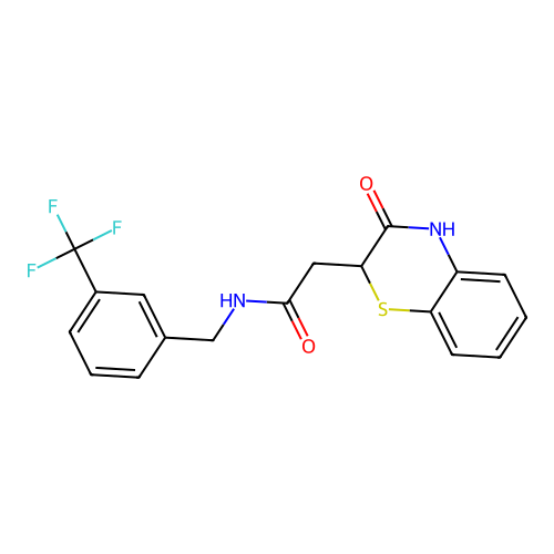 2-(3-oxo-3,4-dihydro-2H-1,4-benzothiazin-2-yl)-N-[3-(trifluoromethyl)benzyl]acetamide structure