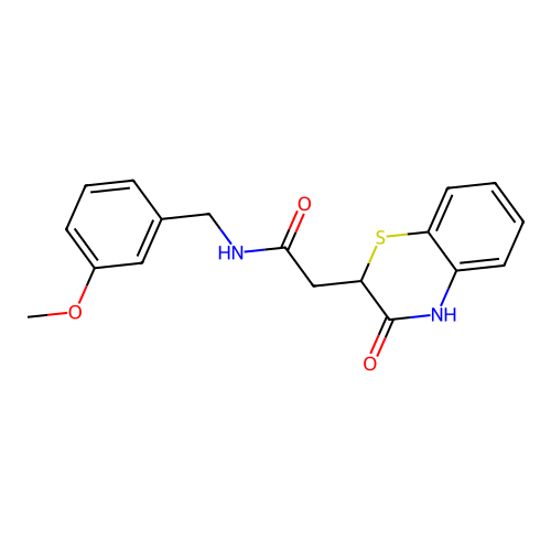 N-[(3-methoxyphenyl)methyl]-2-(3-oxo-4H-1,4-benzothiazin-2-yl)acetamide structure