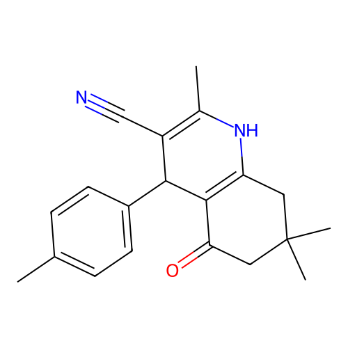 2,7,7-trimethyl-4-(4-methylphenyl)-5-oxo-1,4,5,6,7,8-hexahydro-3-quinolinecarbonitrile structure