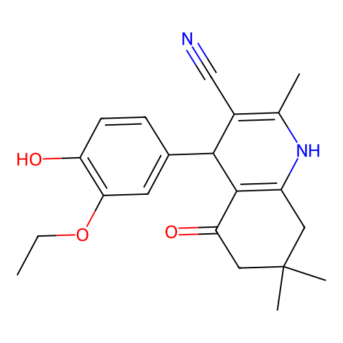 4-(3-ethoxy-4-hydroxyphenyl)-2,7,7-trimethyl-5-oxo-1,4,5,6,7,8-hexahydro-3-quinolinecarbonitrile structure