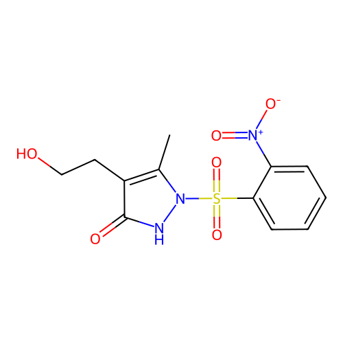 4-(2-hydroxyethyl)-5-methyl-1-[(2-nitrophenyl)sulfonyl]-1,2-dihydro-3H-pyrazol-3-one structure