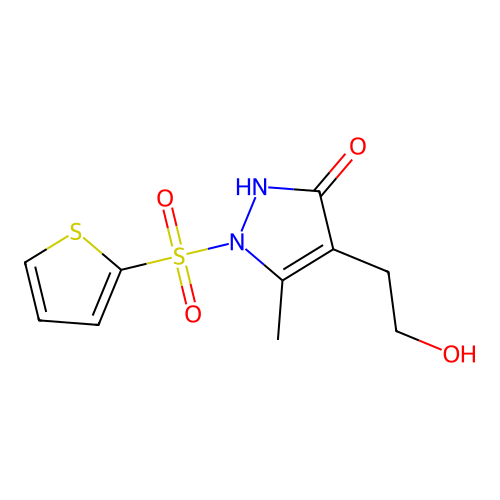 4-(2-hydroxyethyl)-5-methyl-1-(2-thienylsulfonyl)-1,2-dihydro-3H-pyrazol-3-one structure