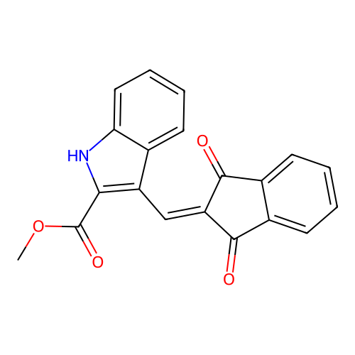 methyl 3-[(1,3-dioxo-1,3-dihydro-2H-inden-2-yliden)methyl]-1H-indole-2-carboxylate structure