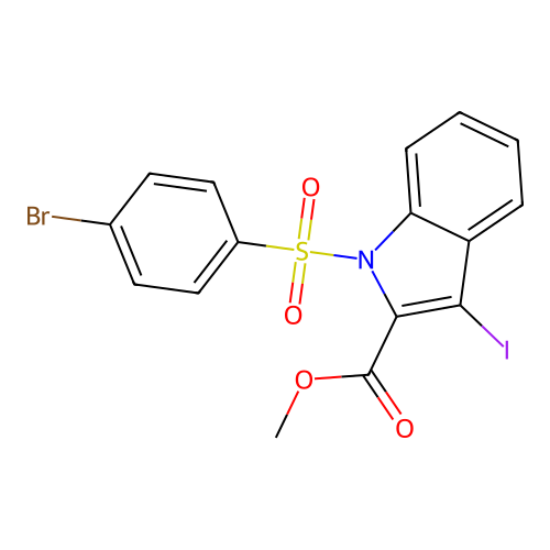 methyl 1-[(4-bromophenyl)sulfonyl]-3-iodo-1H-indole-2-carboxylate structure