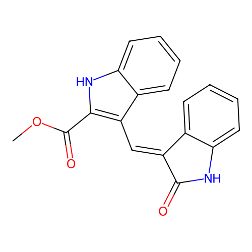methyl 3-[(2-oxo-1,2-dihydro-3H-indol-3-yliden)methyl]-1H-indole-2-carboxylate structure