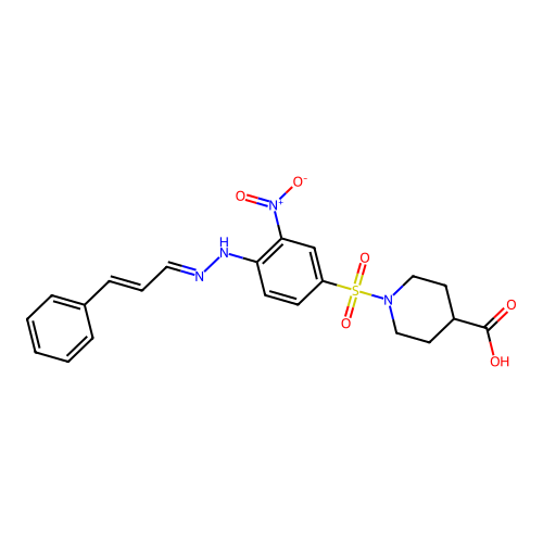 1-[4-(2-cinnamylidenehydrazinyl)-3-nitro-phenyl]sulfonylpiperidine-4-carboxylic Acid structure