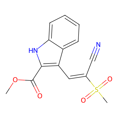 methyl 3-[(1E)-2-cyano-2-methanesulfonyleth-1-en-1-yl]-1H-indole-2-carboxylate structure