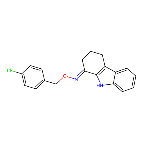 N-[(4-chlorophenyl)methoxy]-2,3,4,9-tetrahydrocarbazol-1-imine structure