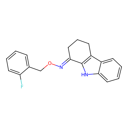 N-[(2-fluorophenyl)methoxy]-2,3,4,9-tetrahydrocarbazol-1-imine structure