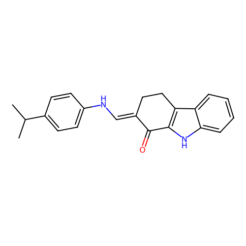 2-[(E)-(4-isopropylanilino)methylidene]-2,3,4,9-tetrahydro-1H-carbazol-1-one structure