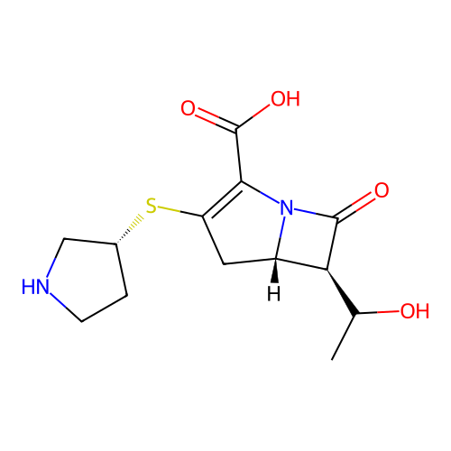 1-Azabicyclo(3.2.0)hept-2-ene-2-carboxylic acid, 6-(1-hydroxyethyl)-7-oxo-3-(3-pyrrolidinylthio)-, (5S-(5-alpha,6-beta(S*)))- structure