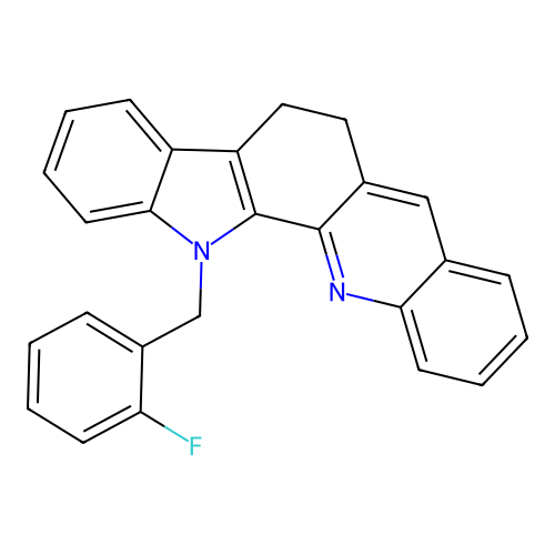 13-(2-fluorobenzyl)-6,13-dihydro-5H-indolo[3,2-c]acridine structure