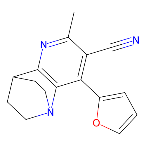 3-(furan-2-yl)-5-methyl-1,6-diazatricyclo[6.2.2.0^{2,7}]dodeca-2(7),3,5-triene-4-carbonitrile structure