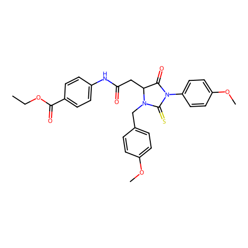 ethyl 4-({[3-(4-methoxybenzyl)-1-(4-methoxyphenyl)-5-oxo-2-thioxoimidazolidin-4-yl]acetyl}amino)benzoate structure