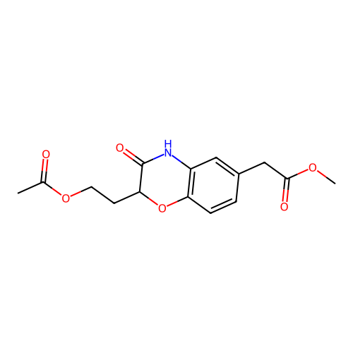 methyl 2-{2-[2-(acetyloxy)ethyl]-3-oxo-3,4-dihydro-2H-1,4-benzoxazin-6-yl}acetate structure