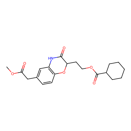2-[6-(2-methoxy-2-oxoethyl)-3-oxo-3,4-dihydro-2H-1,4-benzoxazin-2-yl]ethyl cyclohexanecarboxylate structure