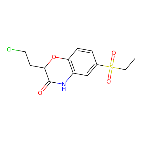 2-(2-chloroethyl)-6-(ethylsulfonyl)-2H-1,4-benzoxazin-3(4H)-one structure