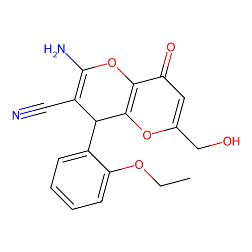 2-amino-4-(2-ethoxyphenyl)-6-(hydroxymethyl)-8-oxo-4,8-dihydropyrano[3,2-b]pyran-3-carbonitrile structure
