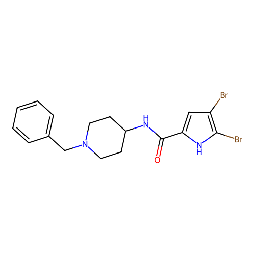 N-(1-benzylpiperidin-4-yl)-4,5-dibromo-1H-pyrrole-2-carboxamide structure