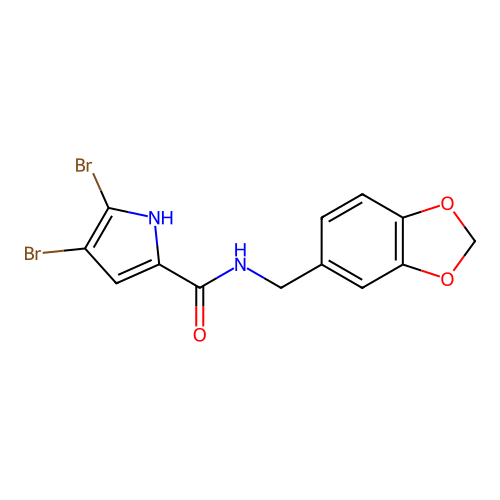 N-(1,3-benzodioxol-5-ylmethyl)-4,5-dibromo-1H-pyrrole-2-carboxamide structure