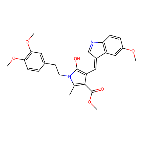 methyl 1-(3,4-dimethoxyphenethyl)-3-[(Z)-(5-methoxy-1H-indol-3-yl)methylidene]-5-methyl-2-oxo-1,2-dihydro-3H-pyrrole-4-carboxylate structure